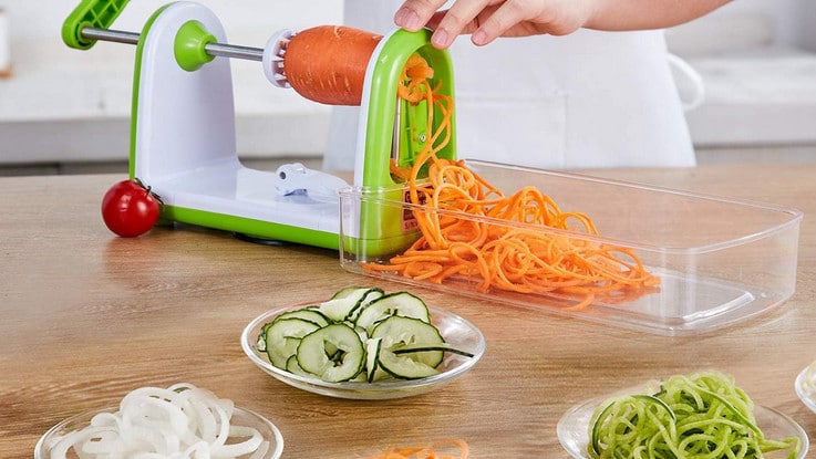 Spiralizer Hachoir à légumes en spirale manuel pour créer des spaghettis sans fin 13*7CM Vert 